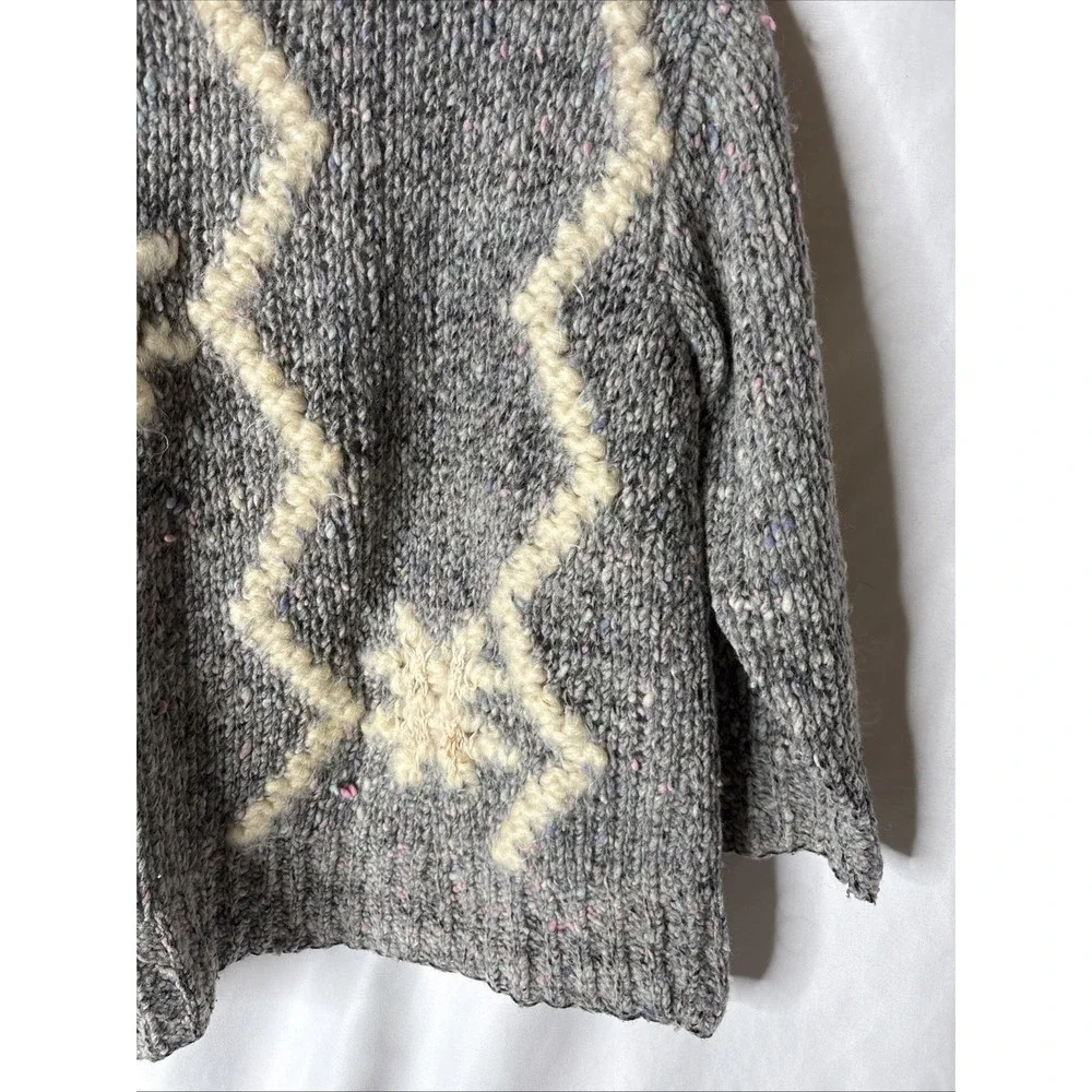 Vtg Lauren Hansen‎ Women L Chunky Hand Knit Wool Sweater Gray 3/4 Sleeve - Picture 4 of 9